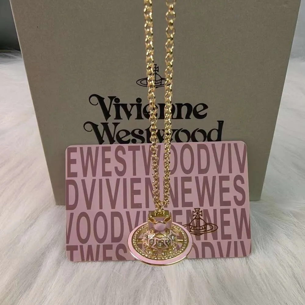 Viviennelies New Fashion Classic Pink Planet Necklace Light Luxury Fashionable Saturn UFO Pendant designer jeweler Westwood For Woman High quality Holiday Gifts