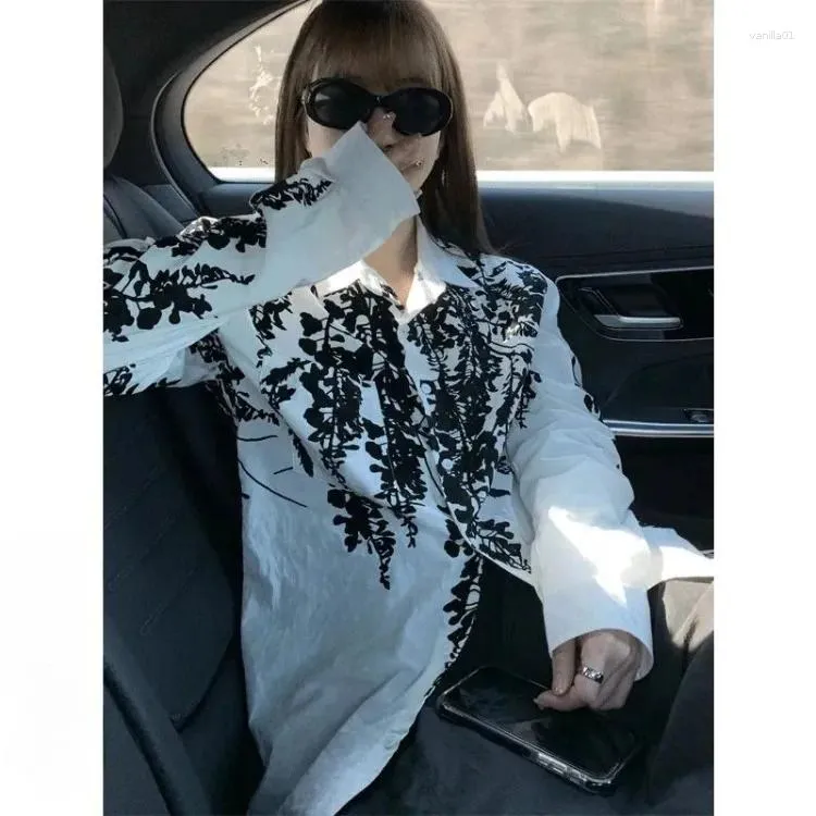 Women's Blouses Korejepo Korean Style Printed Shirt Versatile Heavy Industry Women Autumn Top 2024 Fashionable Design Loose Slimming Shirts