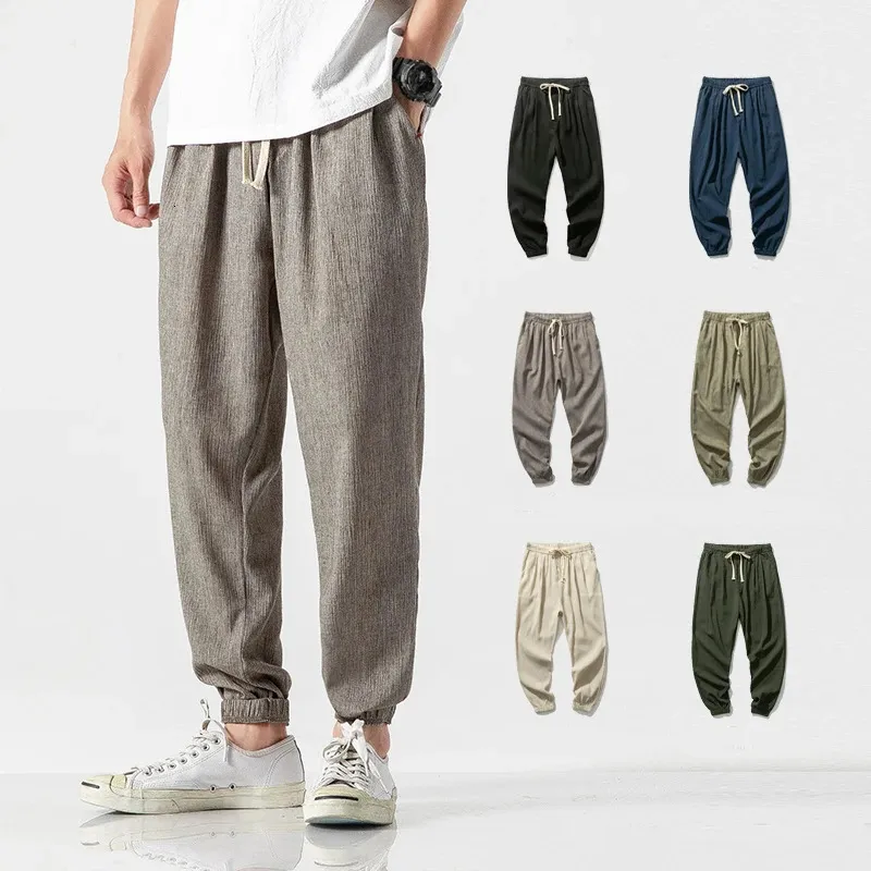 Style chinois Harem survêtement pantalons hommes coton lin pantalons de survêtement pantalons hommes décontracté léger printemps été hommes Joggers 240119