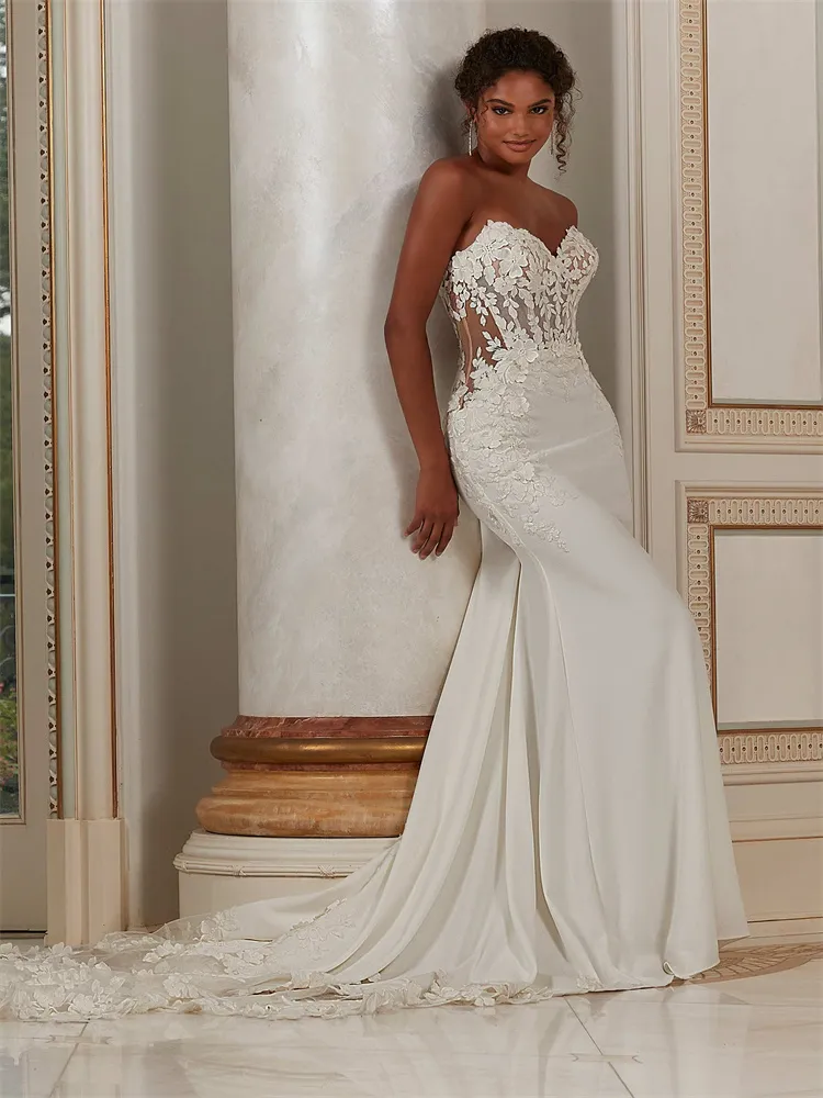 fitted lace wedding dress Long Chiffon Boho Wedding Dress Sweetheart Backless, Diamond White / UK 22 main image 1