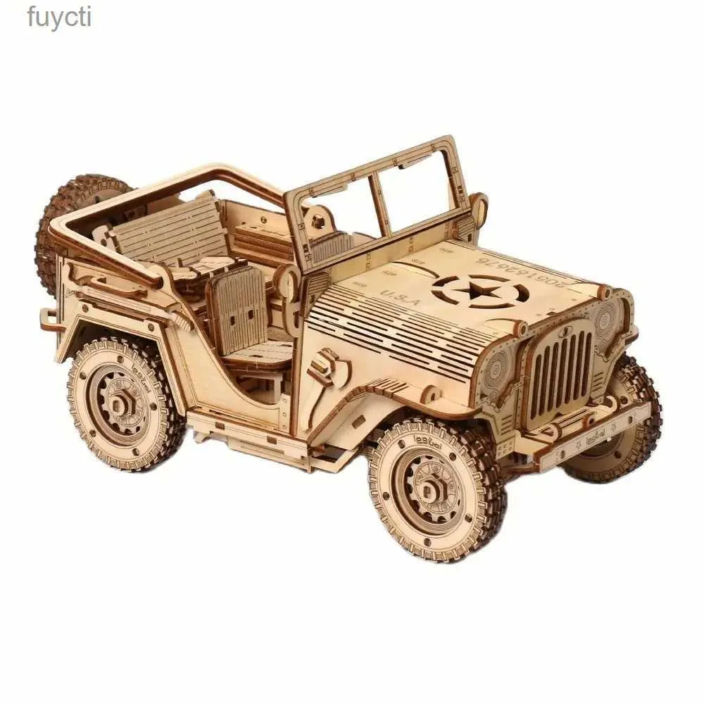 Konst och hantverk DIY Off-Road Car Wood Puzzle Toys Child Jeep Byggnadsblock Modeller Konstruktion för vuxna 3D WW2 Militärfordon YQ240119