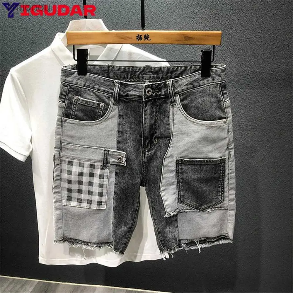 Men's Jeans Marque de mode hommes jean Shorts trou 2023Streetwear Harajuku mince droit Denim Shorts été décontracté Baggy déchiré jean pour hommesL240119