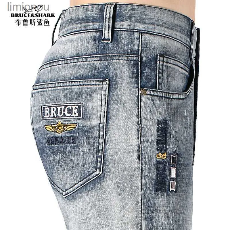 Men's Jeans 2023 hommes jean hiver Bruce requin bleu jean pour hommes épaissir mode décontracté jambe droite Strech coton doux ample grande taille 42L240119