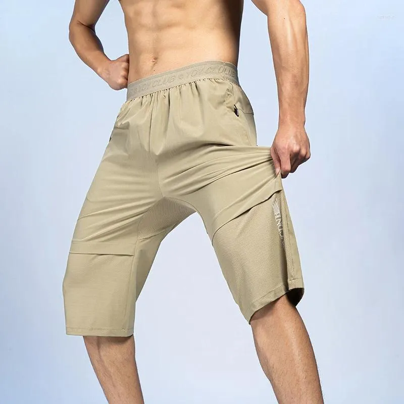 Shorts masculinos verão calças luz longo comprimento da panturrilha marido elástico cintura banda secagem rápida estiramento 6xl cáqui curto masculino