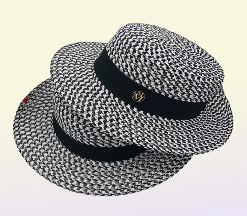 Cappello estivo di alta qualità nero bianco scozzese a tesa larga cappello a barca a tesa larga Primavera donna erba treccia cappello da sole festa nuziale formale Cap2743482