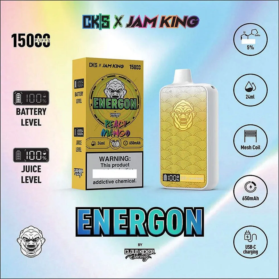 Stock EU Stock Jam King vape stylo 15000 bouffées e cigarette vaper 12 saveurs 24 ml Pod Smart Screen Display 2% 3% 5% Nic Mesh Coil 1.1 Ohm Big Vapor 650mAh Batterie rechargeable