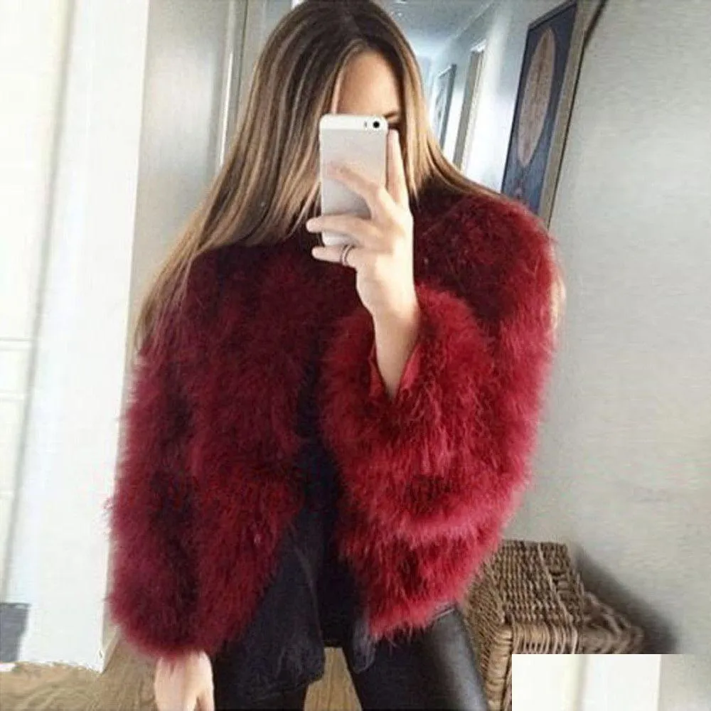 Womens Fur Faux Women Furry Coat Soft Ostrich Feather Fake Jacket Winter Warm Outerwear Vintage Party Short Outwear T2G Drop Delivery Dhuhc