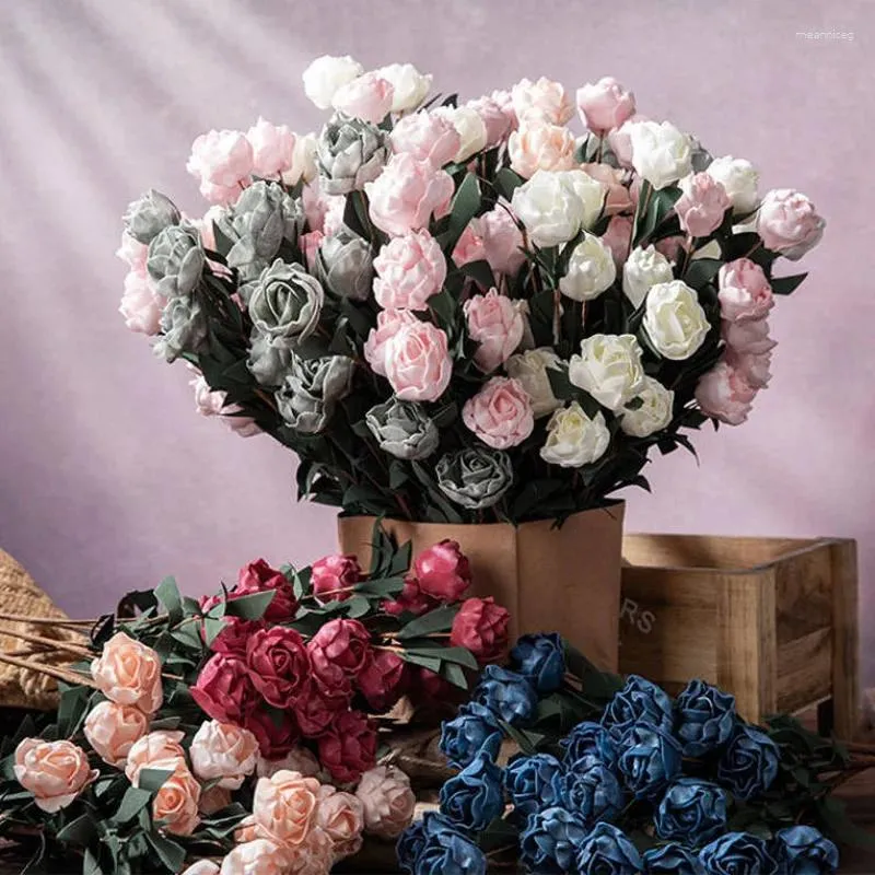 Fleurs décoratives 6 têtes branche unique artificielle Rose Simulation faux Bouquet de fleurs maison décoration de fête de mariage accessoires de photographie