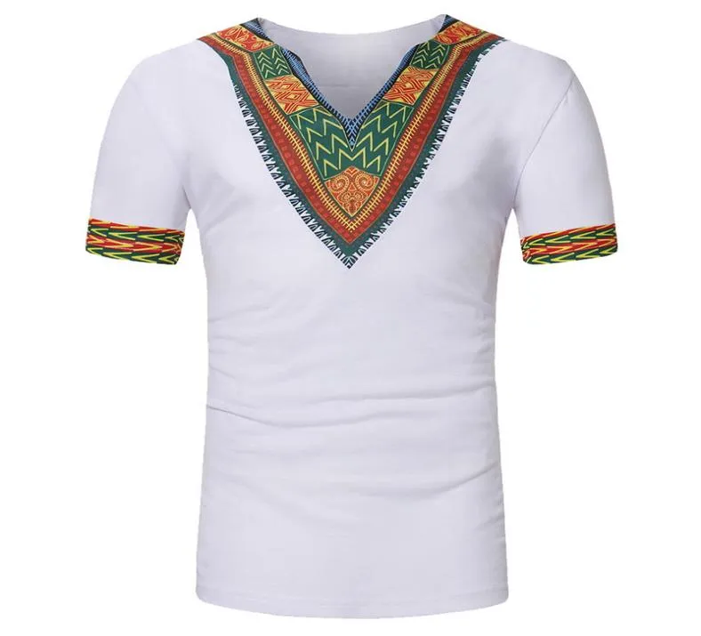 Calofe wzór drukujący Mężczyźni Tshirt Summer African Style Vintage Teetops V Szyja Koszulki z krótkim rękawem Homme Casual Tee9584527