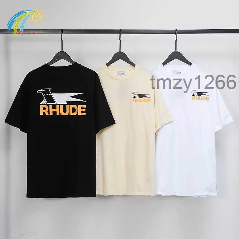 T-shirts pour hommes Summer Spring Fashion Streetwear Swallow Print Rhude T-shirts Hommes Femmes 1 Coton Abricot Noir Blanc Tee Topf02z GQ1H