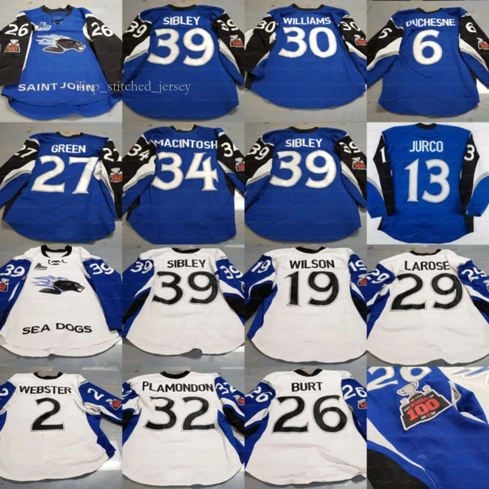 Hóquei Jerseys Saint John Sea Dogs Jersey Tomas Jurco ROBBIE BURT CEDRIC PARE YOHAN PLAMONDON BRANCO AZUL DESGASTADO SAINT Jersey 8705