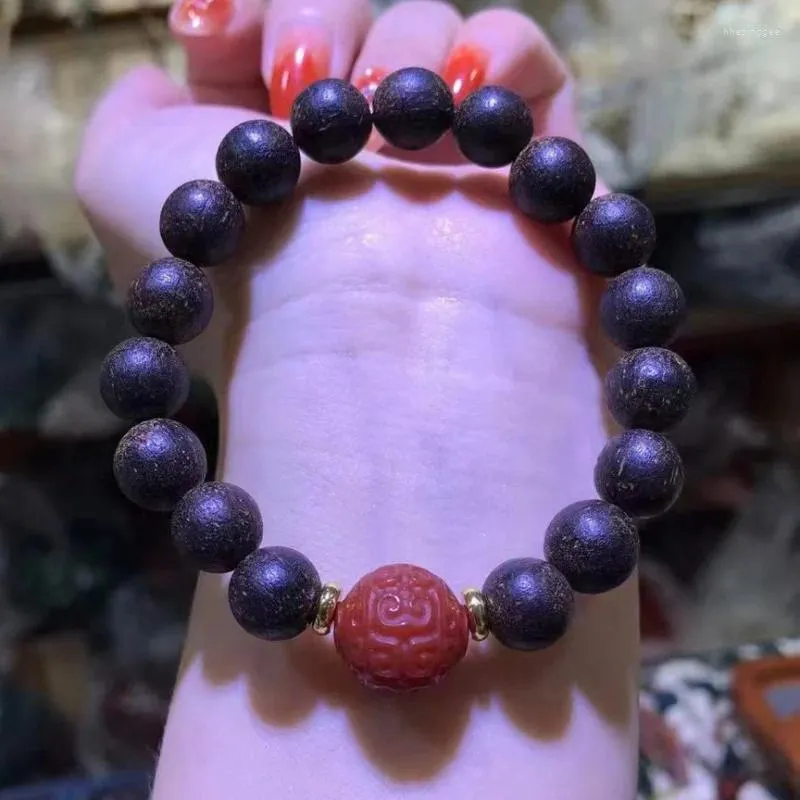 Strand Vietnam Ant Eaglewood Buddha Beads Bracelet Ripple Agate Spacer Ornament