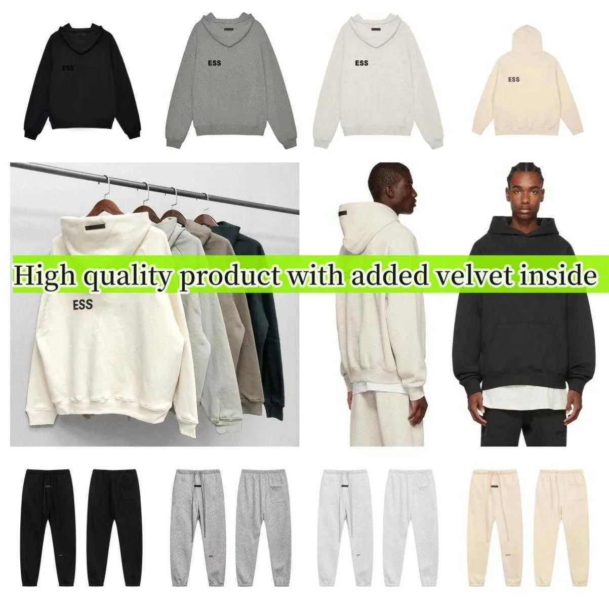 Essentialsweatshirts for men and women Essentialshoodie thin velvet hoodie casual fashion trend designer sportswear hoodie set casual oversized cotton hooded yc