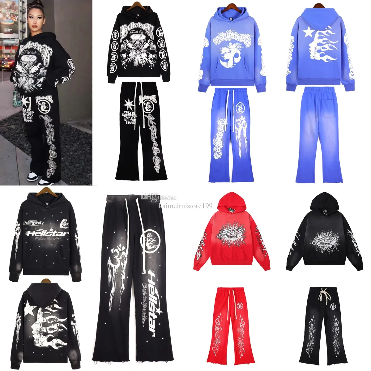 Hellstar Sweats à capuche Designer Sweat à capuche Hommes Sweats à capuche amples Sweat High Street Rappeur Washed Grey Heavy Craft Unisexe Femmes Pull à capuche Hip Hop Harajuku Sweatshirts h