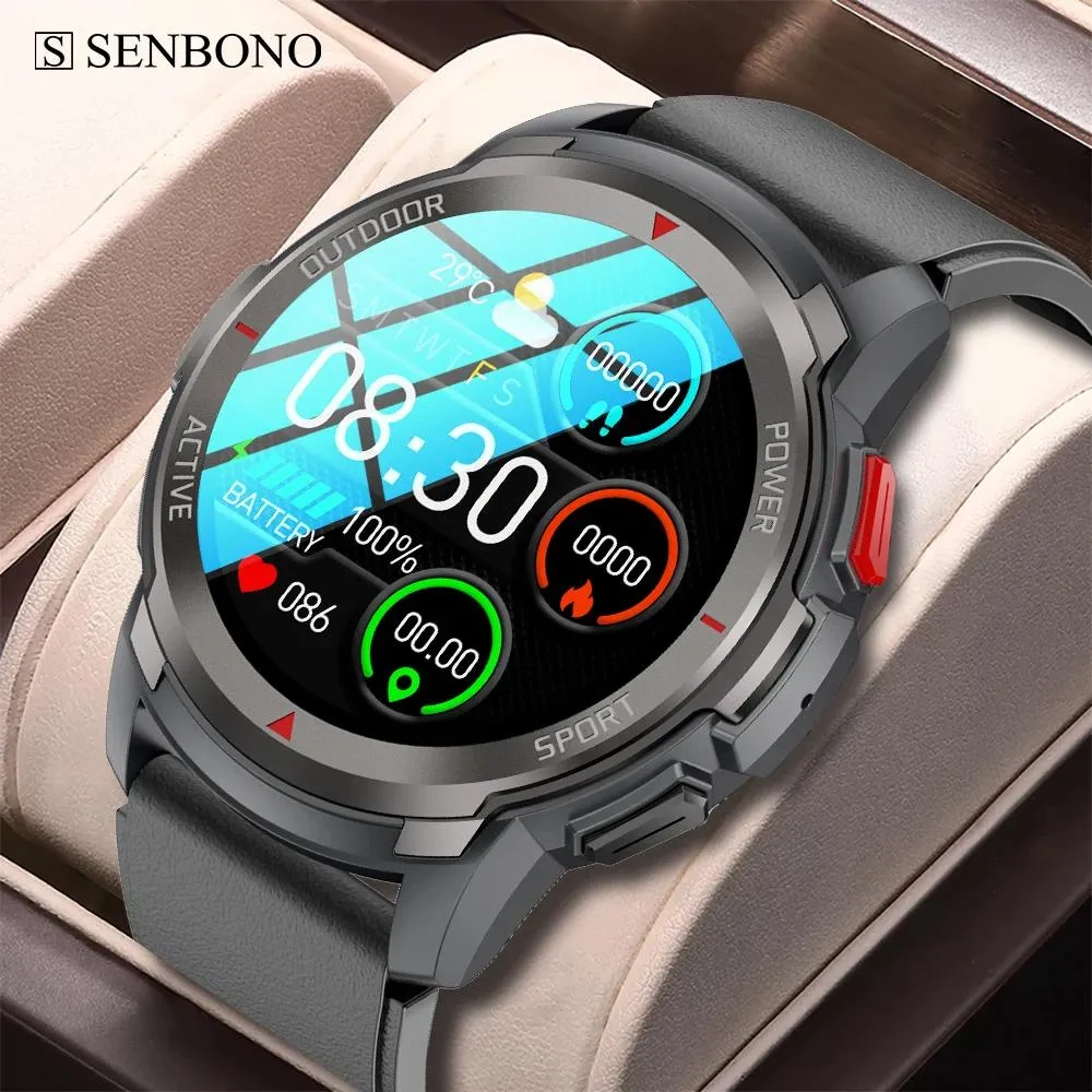 時計Senbono 360*360 HD Resolution Smart Watch Men Bluetoothコールハートレートモニターカスタムウォッチフェイス24スポーツモードスマートウォッチマン