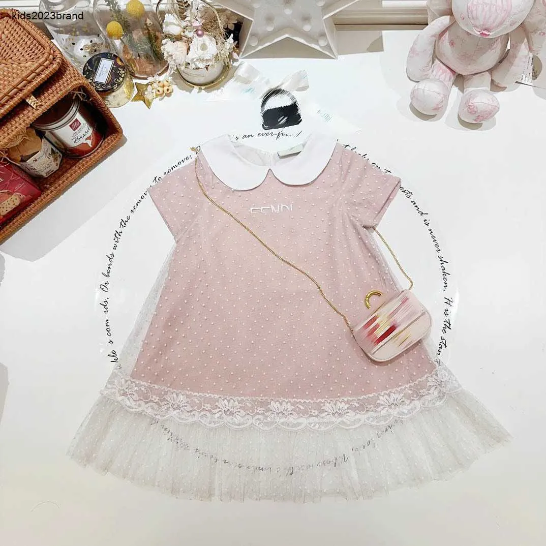 New girl dress Embroidered logo child skirt Size 90-160 designer baby dresses white spots lapel kids frock Jan20