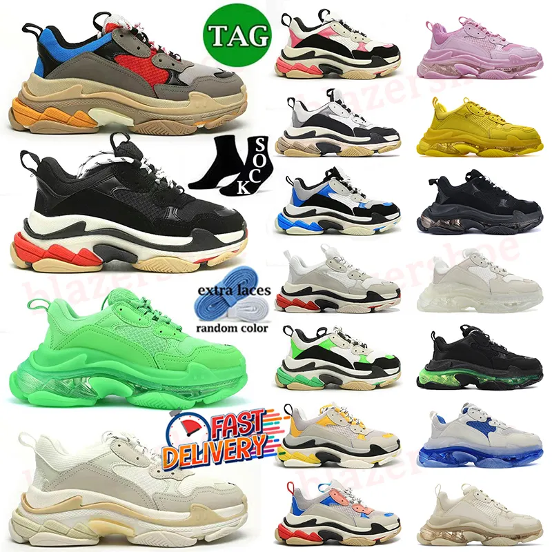 tripler uomo Scarpe da ginnastica casual Marchio di lusso Paris 17FW Scarpe da ginnastica OG Designer originale Neon Verde Bianco Blu Giallo Suola trasparente Triple s suola a 3 strati Mocassini da donna