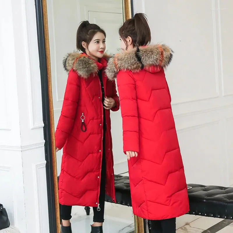 Frauen Graben Mäntel Baumwolle Gepolsterte Kleidung Frauen 2024 Winter Koreanische Version Lange Jacke Mantel Große Pelz Kragen Unten