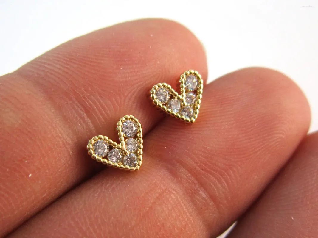 Stud Earrings 6pcs Heart Earring Studs CZ Gold Post Dainty Accessories Real Plated - GS025