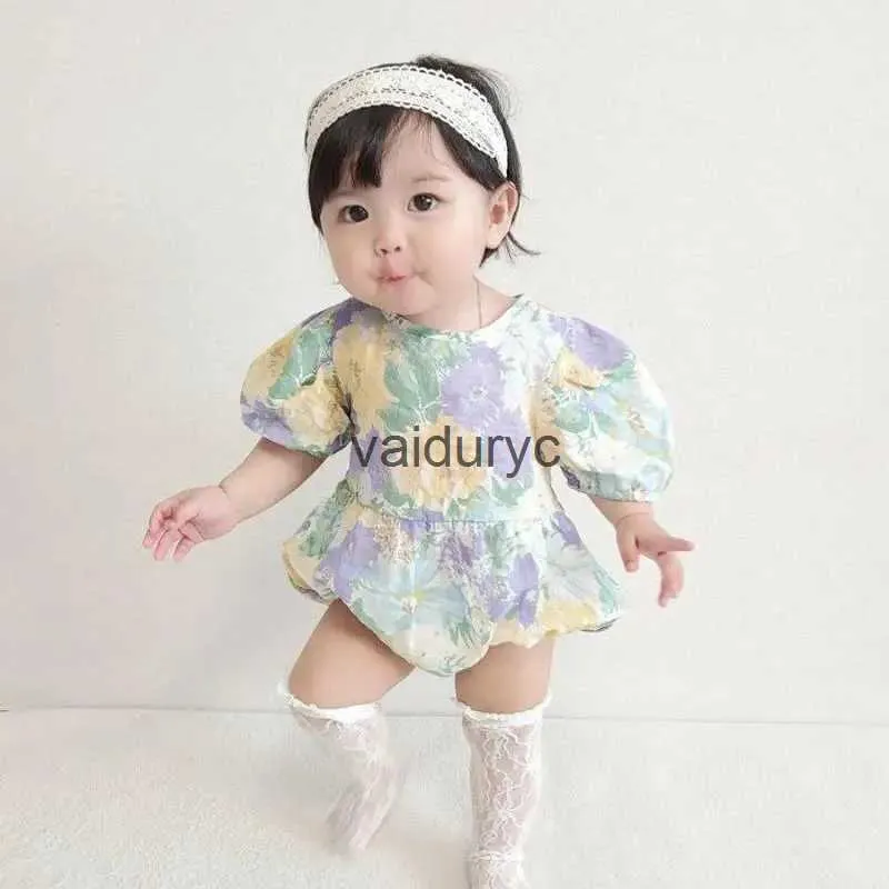 Rompers Fashion Flower Print Baby Girl Body Bodysuit Cotton Princess Ubranie 2023 Lato Nowy niemowlę Jobsit Baby Girl Ubrania H240508