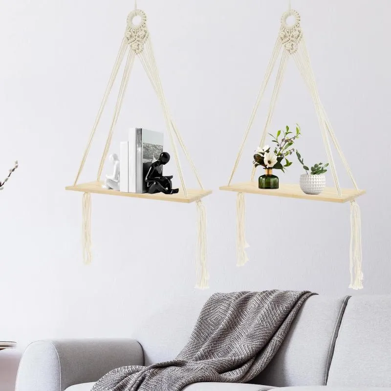 Płyty dekoracyjne 2PCS Macrame wiszące półki boho półki na ścianie pływające miejsce do przechowywania