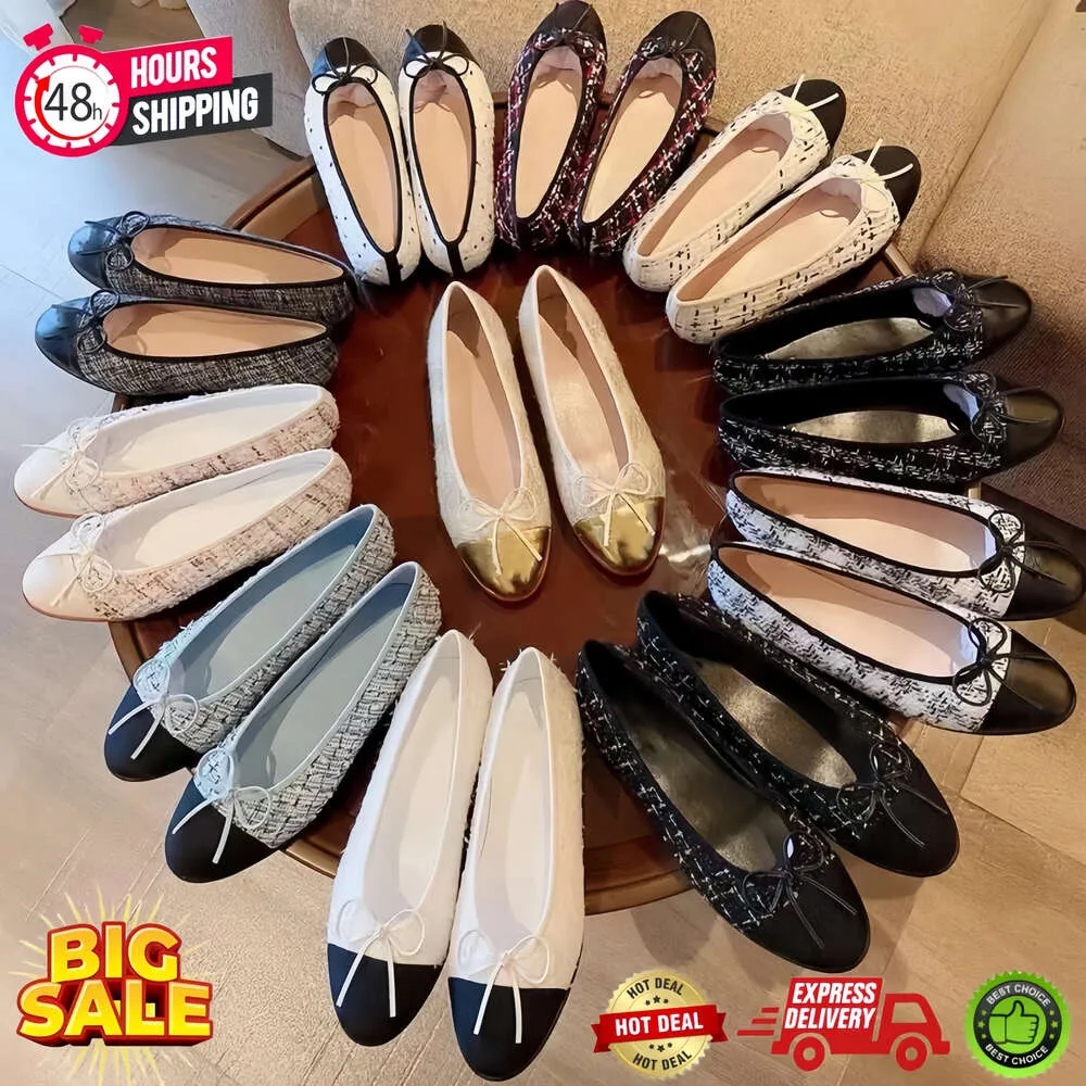 Klasik Tasarımcı Ballet Flats Ayakkabı Kanalı İlkbahar ve Sonbahar Cowhide Dans Ayakkabı Marka Ayakkabıları Kapitone Deri Bale Ayakkabı Toe Toe Kadınların Resmi Deri Ayakkabı