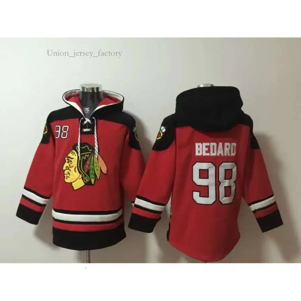 Connor Bedard Blackhawks Old Time Hockey Jerseys Chicago Hoodie Pulôver Moletons Esportivos Jaqueta de Inverno Preto Vermelho Tamanho S-XXXL 1654