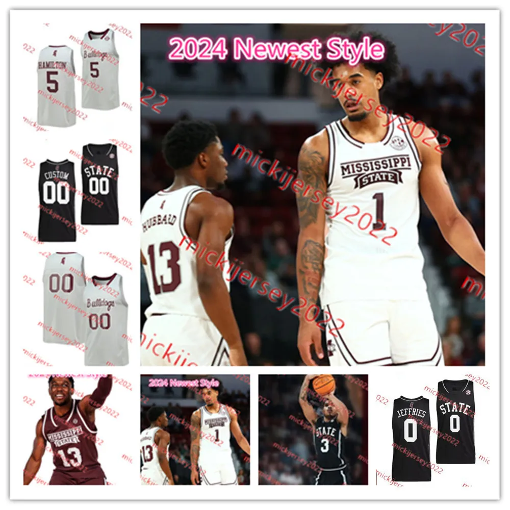 Mississippi State Bulldogs 2024 Jersey de basquete personalizado costurado D. J. Jeffries Kimani Hamilton Tyler Brumfield Tolu Smith Jamel Horton Shakeel Moore MSU Jerseys