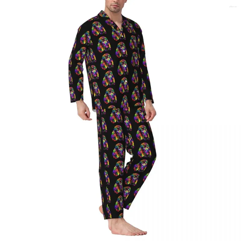 Men's Sleepwear Art Poodle Pajama Set Spring Dog Print Fashion Night Unisex 2 Pieces Aesthetic Oversized Custom Nightwear Gift