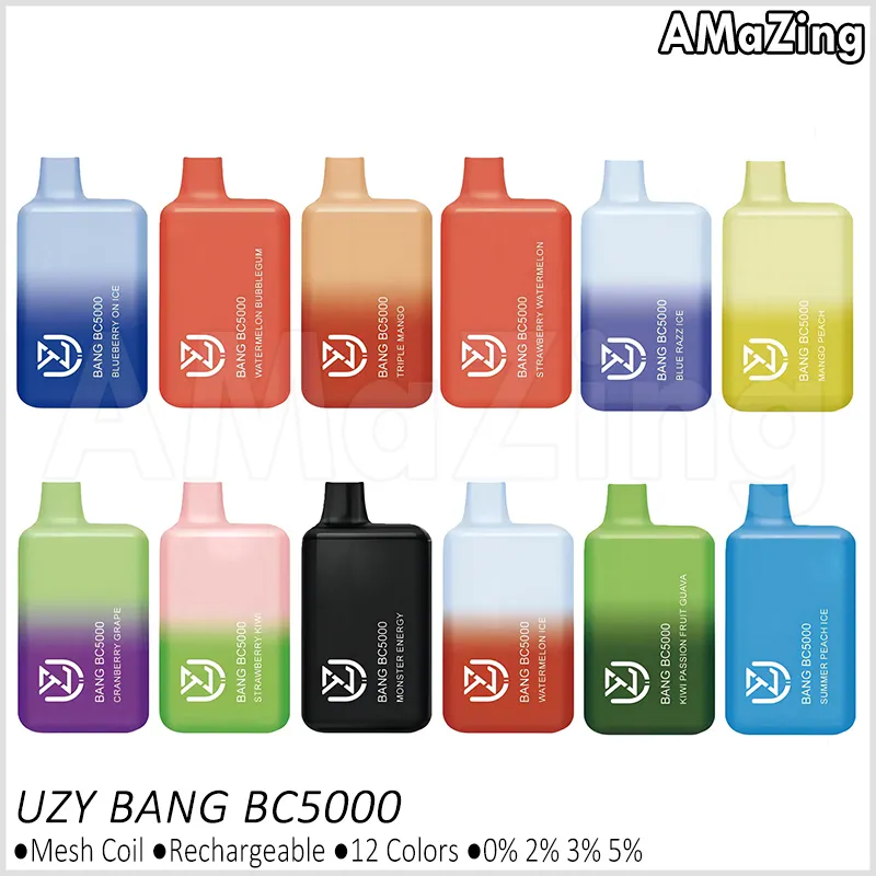 Original UZY Bang Box BC5000 E Cigarettes 5000 Puffs 0% 2% 3% 5% Vapes jetables Mesh Coil 650mAh Batterie rechargeable 12ml Vaporisateurs pré-remplis