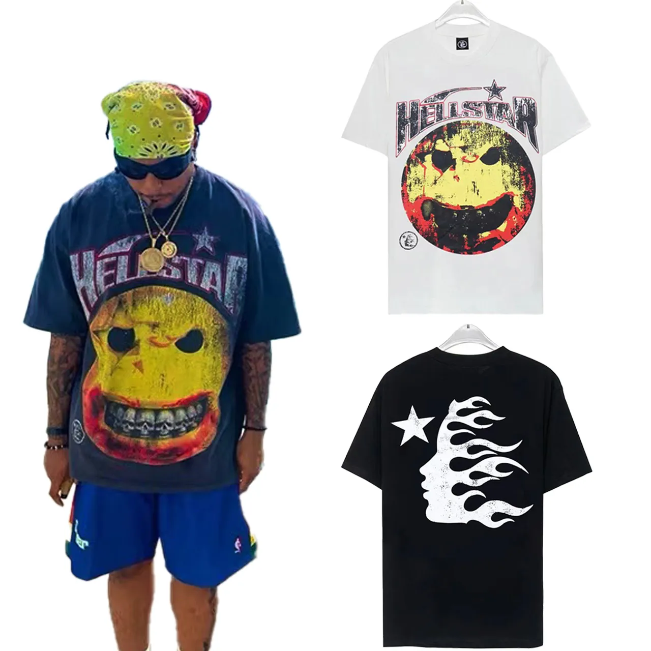 HELLSTAR TEE HAIKYUU Men T-shirt Designer Femmes T-shirts Vêtements graphiques Hipster Wasted Fabric Street Graffiti Lettrage de papier d'aluminium imprimement 2483