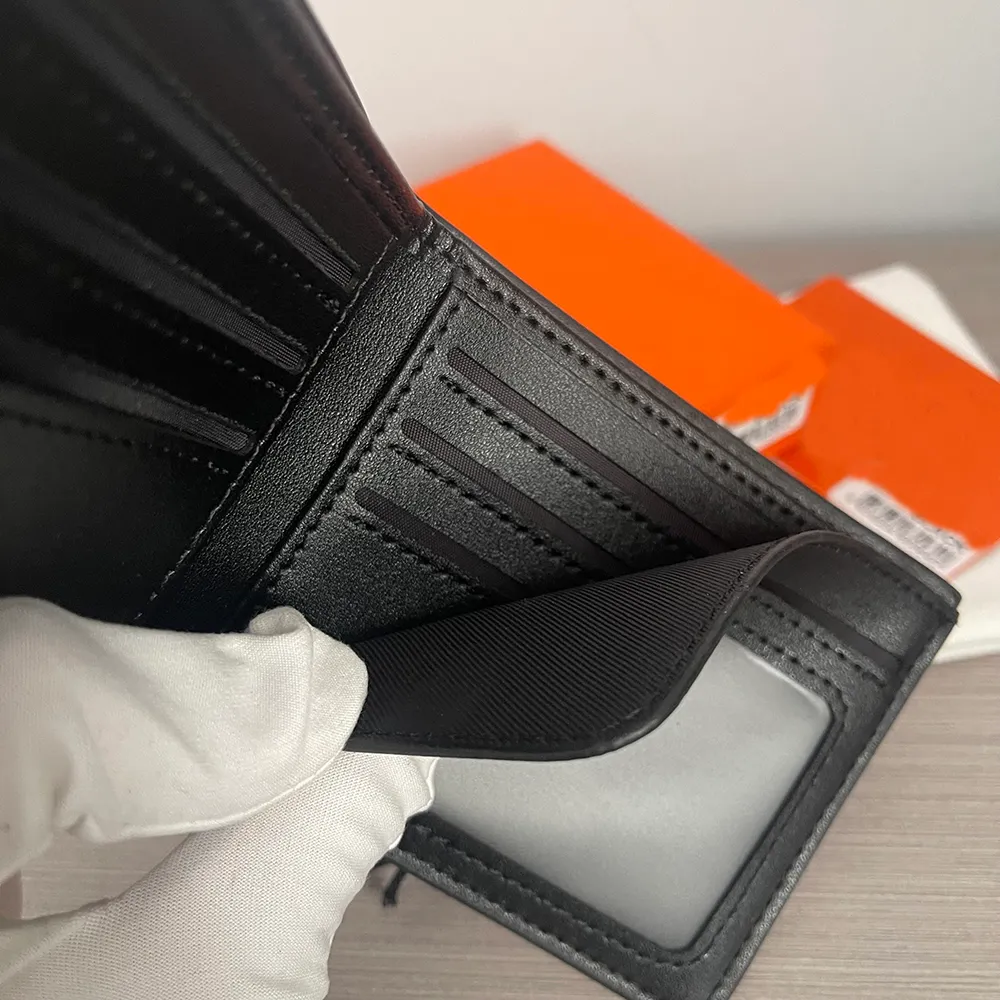 Men's Credit Card Genuine Leather Purse Holder Designer Wallet Black Classic ID Bank Card Holder Fashion Coin Purses Small Size Short Mini Wallets with Dust Bag Box