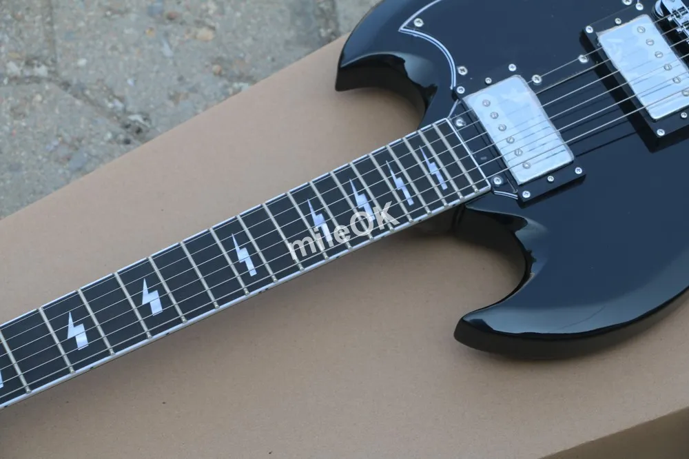 Heet!! Angus Young Gitaar AC/DC Ingelegd zwart palissander toets elektrische gitaar, kenmerkende gitaar, gratis verzending