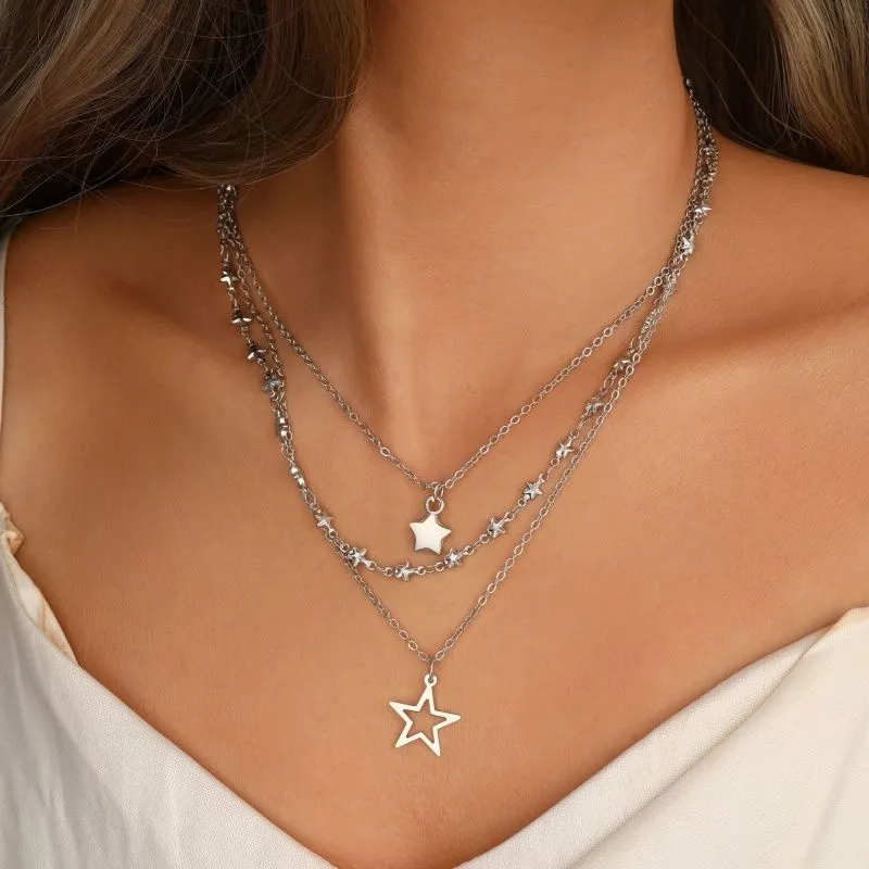 Sweet Cool Girl Y2K Star Zircon Pendant Necklace for Women vintage handmade Luxury Punk Heart Clavicle Chain Fashion Jewelry Party Gift