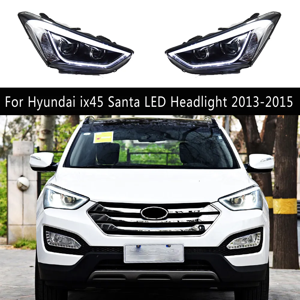 För Hyundai IX45 Santa LED-strålkastare 13-15 DRL DAGTIME LJUS LIGHT FRONT LAMP Högbalk ängel Eye Projector Lens Streamer Turn Signal