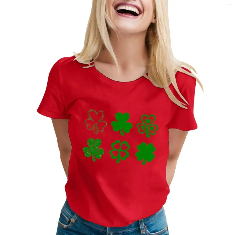 Women's T Shirts 2024 Casual Loose Fitting St. Patrick's Day Printed T-shirt Round Neck Pullover Short Sleeved Top Official Store