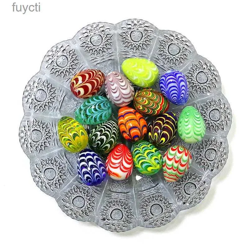 Arts and Crafts 5PCS Colorful Murano Glass Easter Egg Shaped Craft Ornaments Rare Oval Marbles Ball Lovely Pebbles Holiday Party Decor For Kids YQ240119