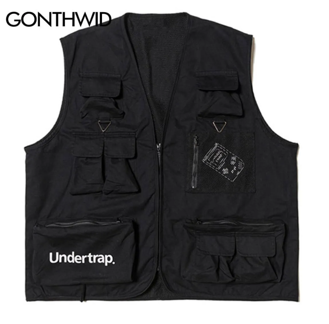 GONTHWID Utility Multi Zipper Pockets Kurtki bez rękawów narzędzie kamizelki taktyczne kamizelka bojowa kamizelka swobodna podróż płaszcz kurtki zewnętrznej LJ4412568