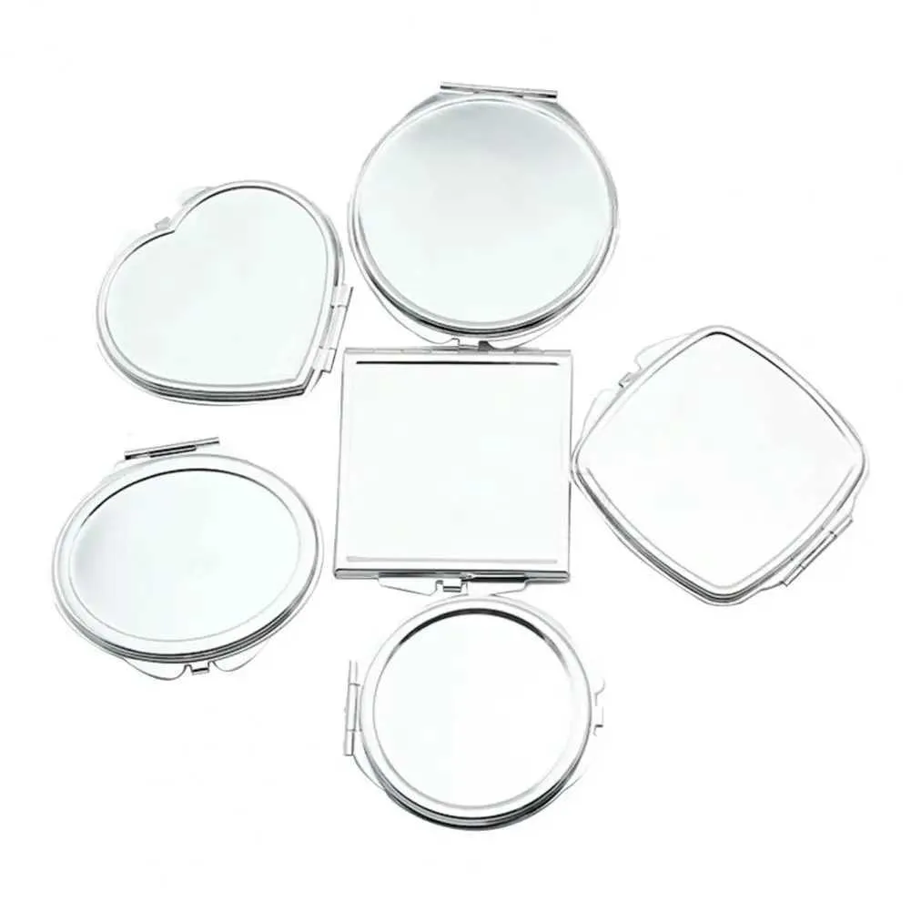 2 pièces miroirs 1 pièces Portable femmes en acier inoxydable miroir de maquillage poche à main plié côté cosmétique maquillage Double miroir petites diverses formes