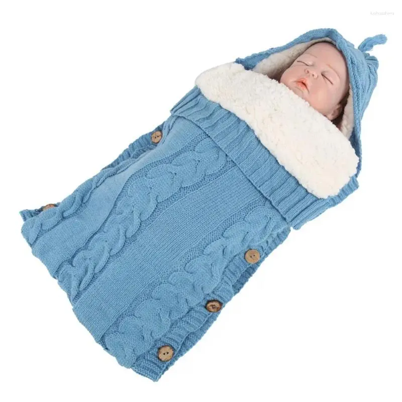 Filtar tjock knapp för spädbarn stickad vinter baby swaddle wrap swaddling barnvagn född filt sovsäck