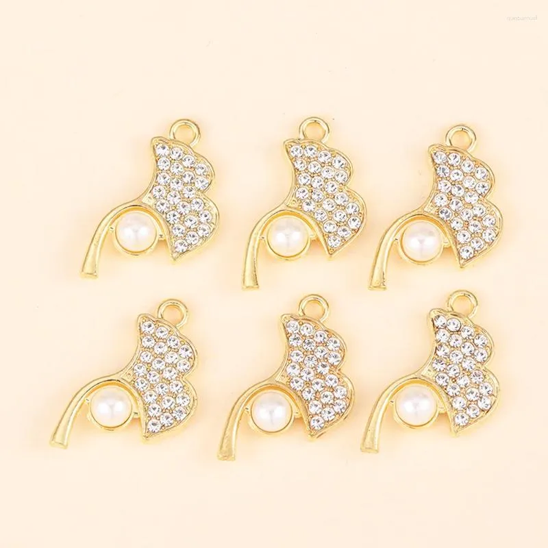 Charmes 10 pièces brillant Zircon cristal perle Ginkgo feuille de luxe fabrication de bijoux pendentif collier boucle d'oreille bricolage ornements femmes cadeau