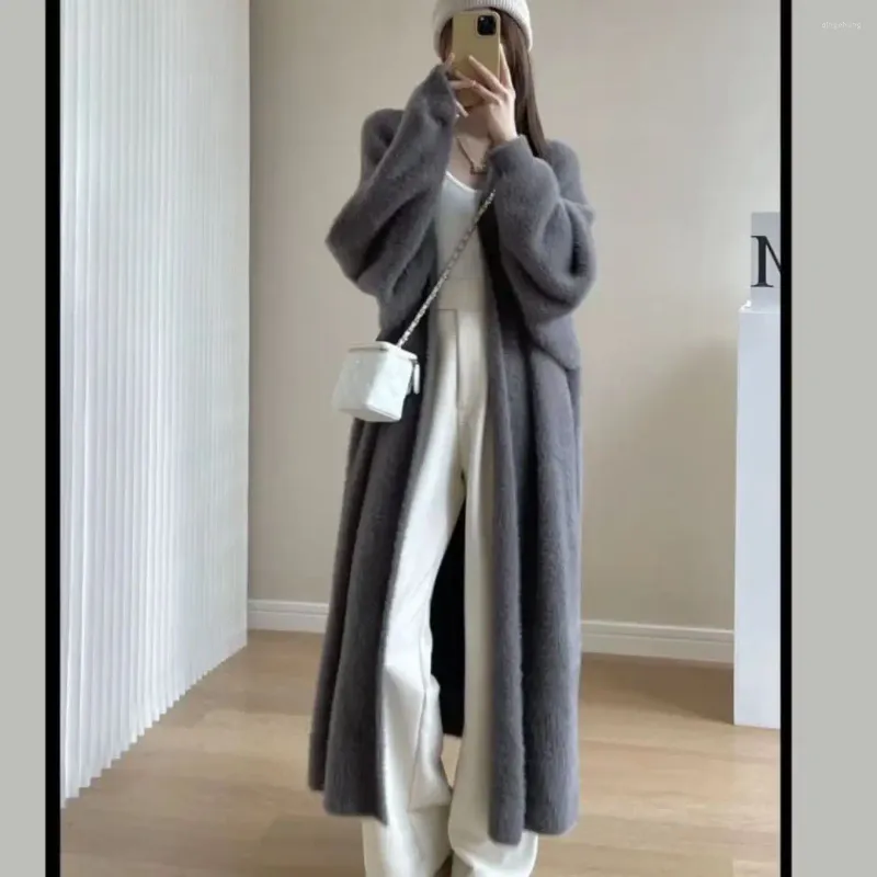 Kvinnors stickor Koreansk stil lång stickad kappa cardigan duster damer lyxiga vinter outwear dongdaemun plus size japansk tröja