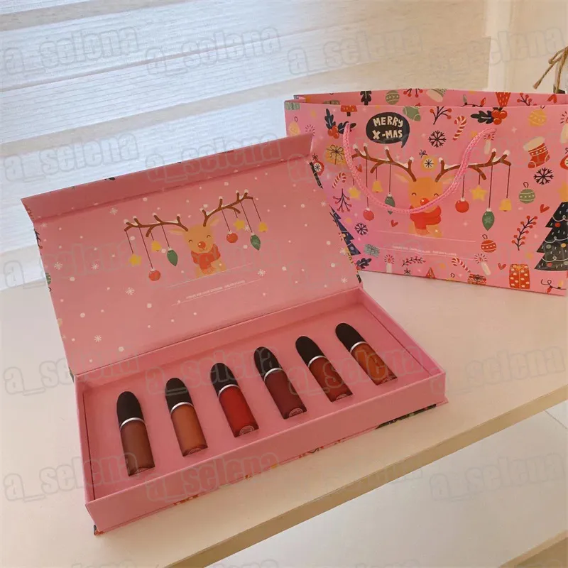 M Lip Makeup 6 couleurs brillant à lèvres liquide hydratant rouge à lèvres ensemble de brillant à lèvres pour cadeau de noël avec sac