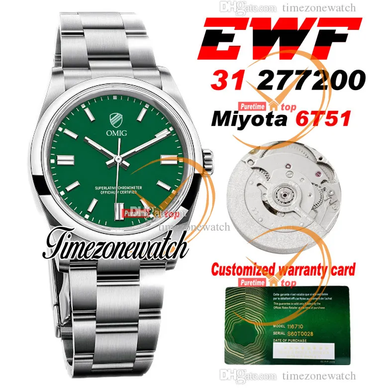 EWF 277200 31mm Miyota 6T51 Automatisk Womens Watch Green Dial Stick Markers 904L Steel Case Armband Bästa utgåva Samma seriella garantikort Tidzonewatch EW31B