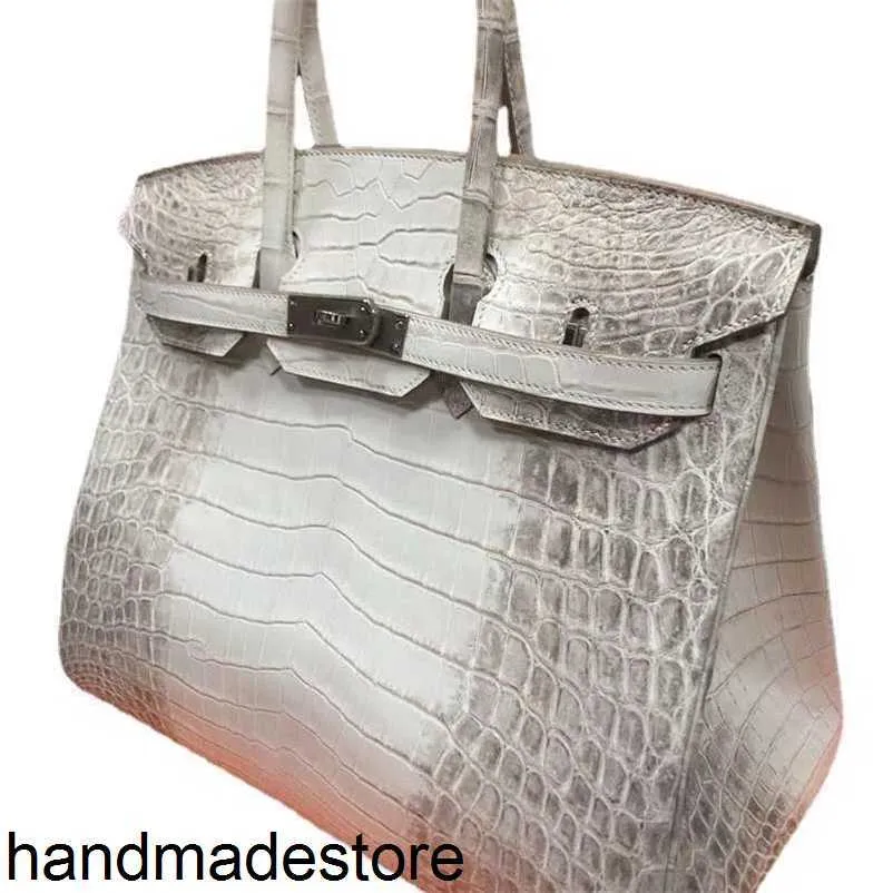 Platinum Bag Tote Leather Nile Crocodile Himalayan Luxury Light Luxury äkta kvinnors handgjorda med vaxtråd som sy original logotyp