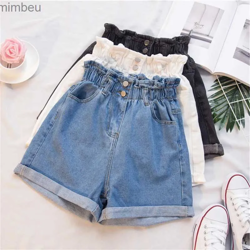 Kvinnors shorts 2021 Summer High midja denim Shorts Women Casual Loose Ladies Fashion Roll Up Hem Elastic Midje Jeans Kvinna Plus Size S-5XLL240119