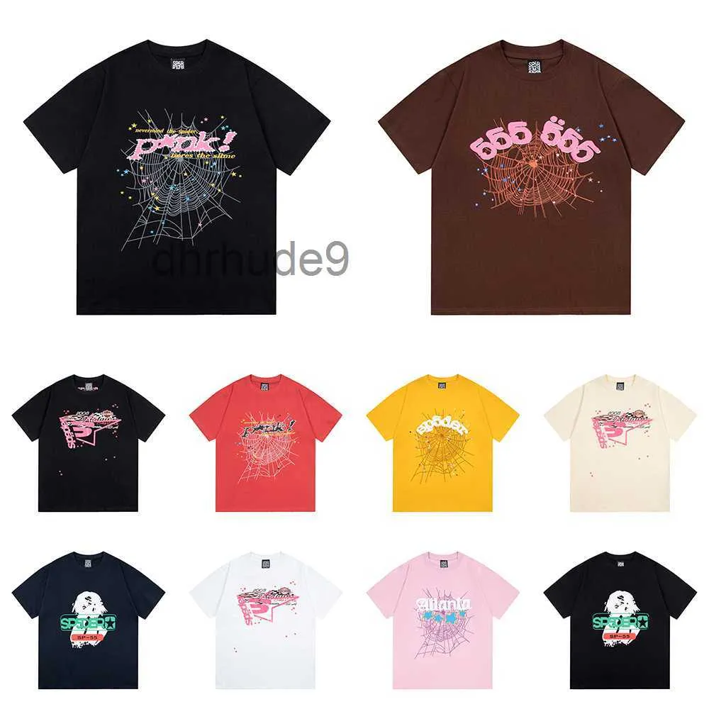 Katoen Y2k Spider t-shirts Roze Paars Young Thug Sp5der 555555 Mannen Vrouwen High Street Style Hip Hop Afdrukken 555 Hoodie Kwaliteit A010 VZVH