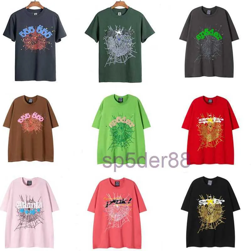 Spider t Shirt Men Designer Tshirt Number 55555 Star Foam Print High Quality Pure Cotton Pink Green Women Tshirts Trendy Couple Tee Loose Versatile Mens t S Y0YM