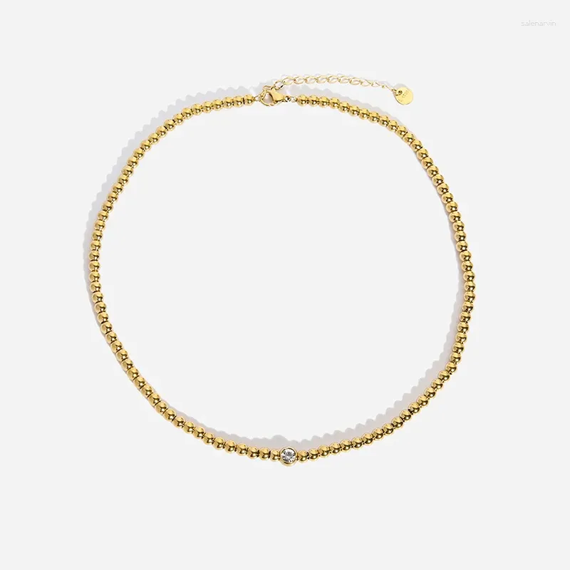 Choker minimalistische INS 16K verguld roestvrij staal Zirkonia sieraden waterdicht 4 mm kralen ketting ketting voor vrouwen feest cadeau