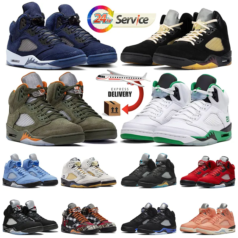 5s Jumpman 5 med Box J5 Basketball Shoes Olive Dawn Midnight Navy Plaid Dusk Unc Lucky Green Black Metallic Jumpman5s Mens Trainers Sneakers Sports Sport